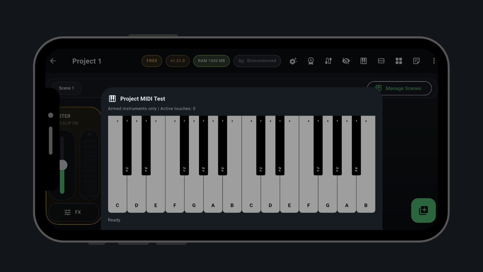 Teclado de teste do MIDILIVE sobre o mixer do projeto