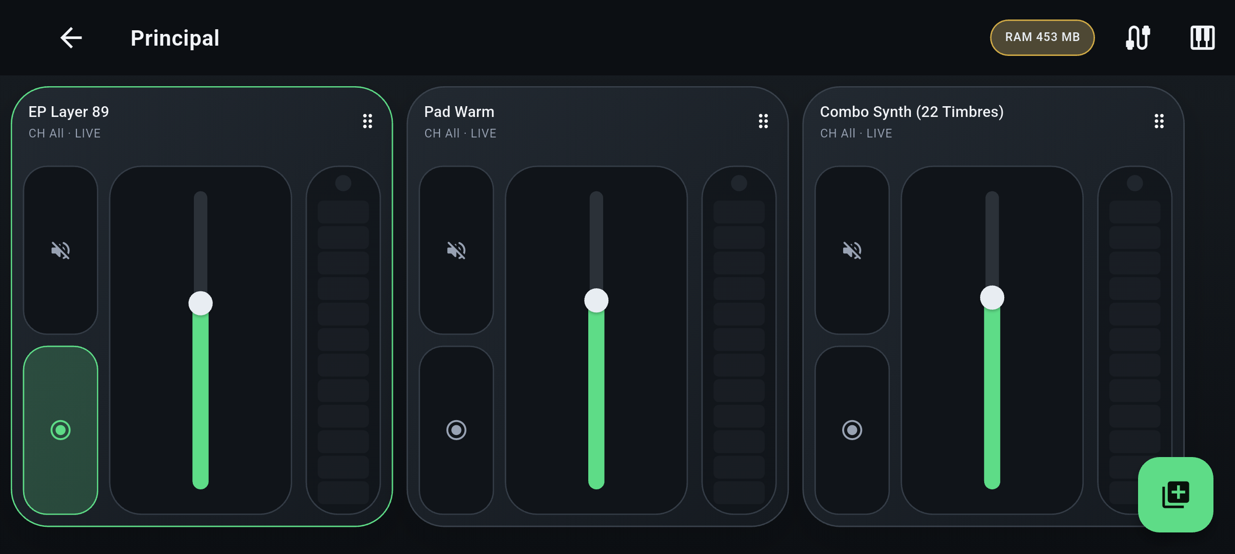 Tela de projeto aberta com instrumentos